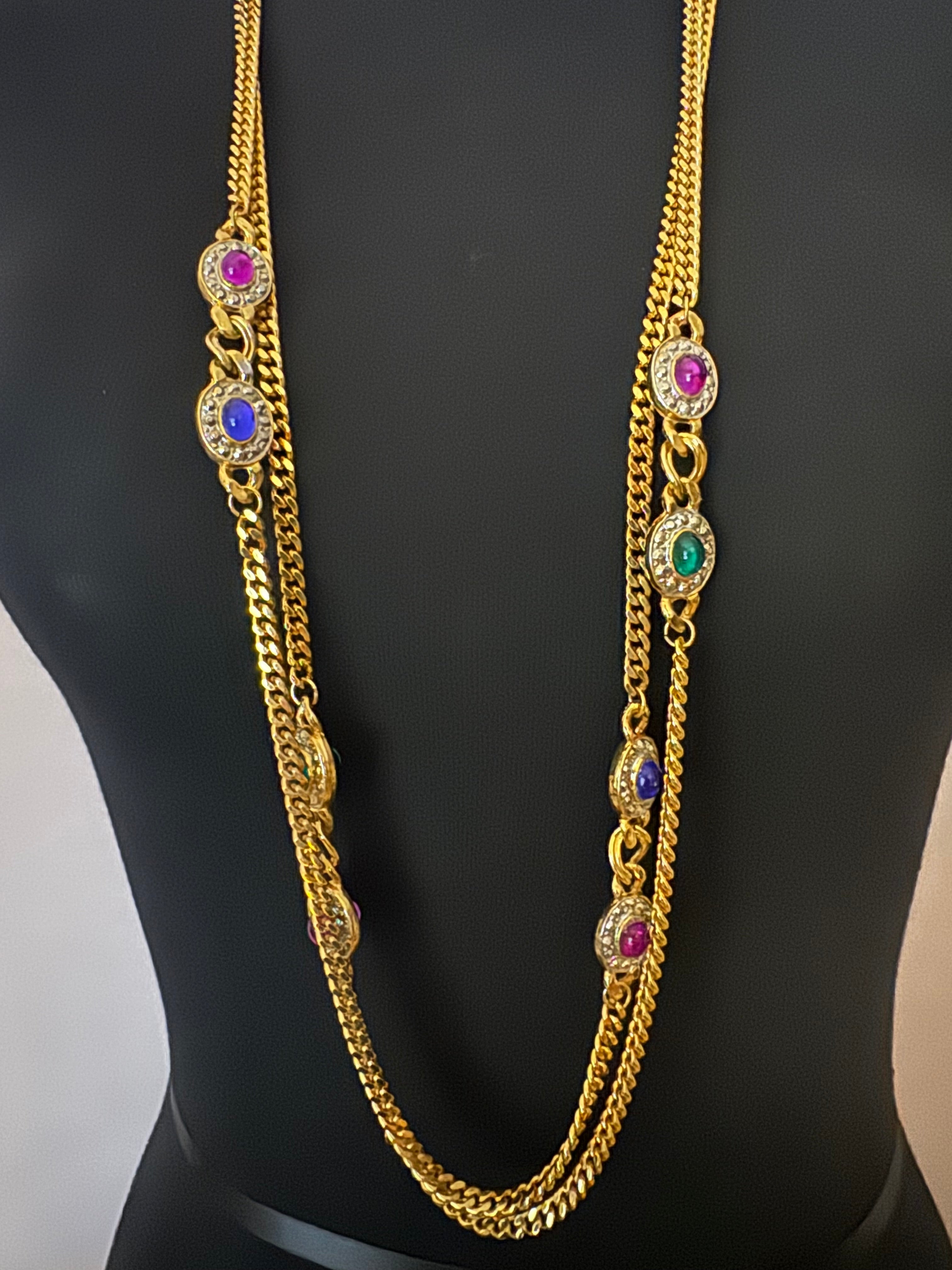 Vintage Gold Plated Double Sautoir Chain Necklace Set