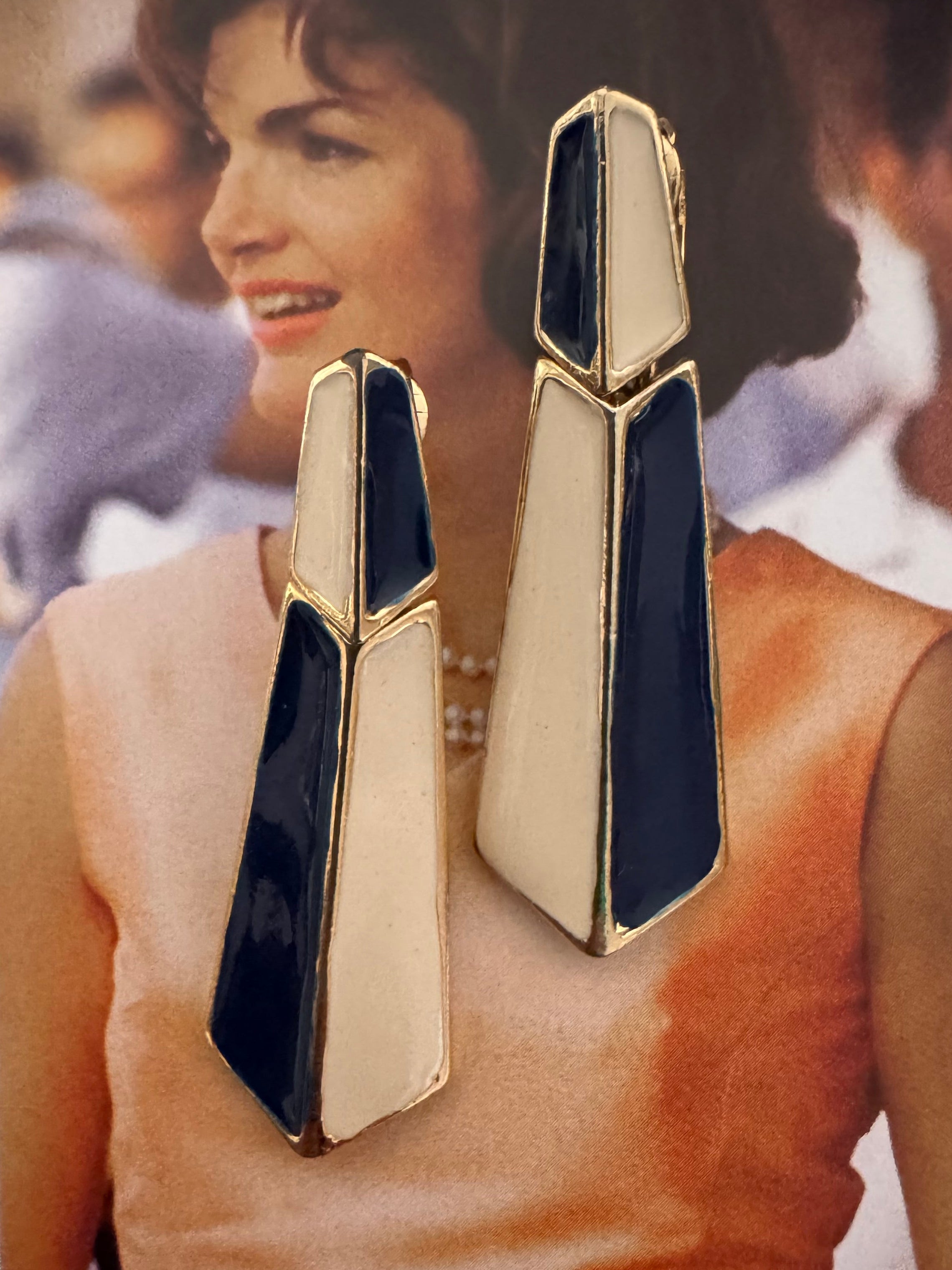 Vintage Modernist Geometric Enamel Drop Earrings