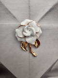 Vintage White Enamel Rose Brooch – Romantic Floral Mid-Century Design