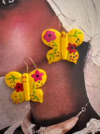 Vintage Folk Art Hand-Painted Wooden Butterfly Earrings