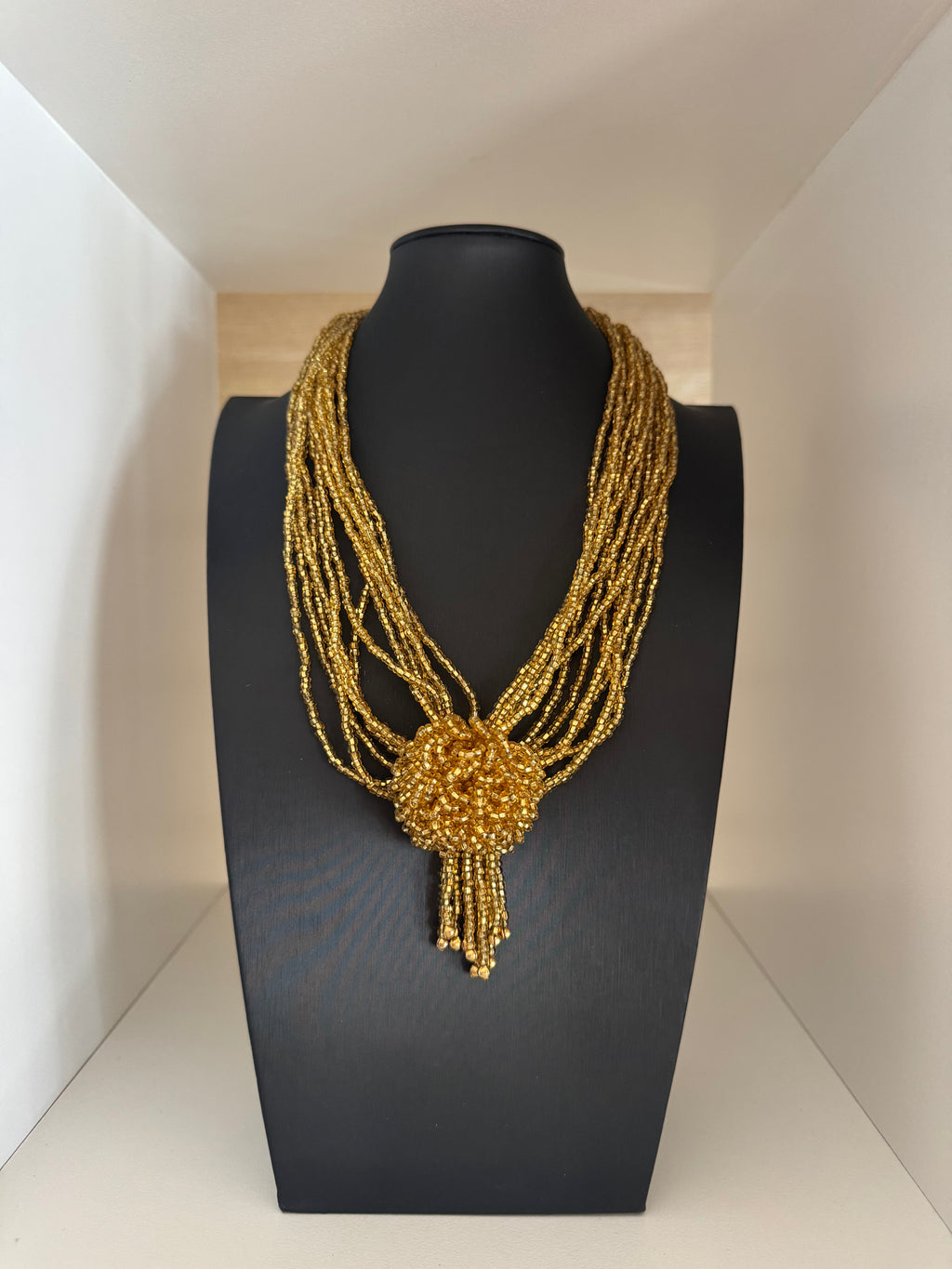 Vintage Gold Beaded Multi Strand Statement Necklace
