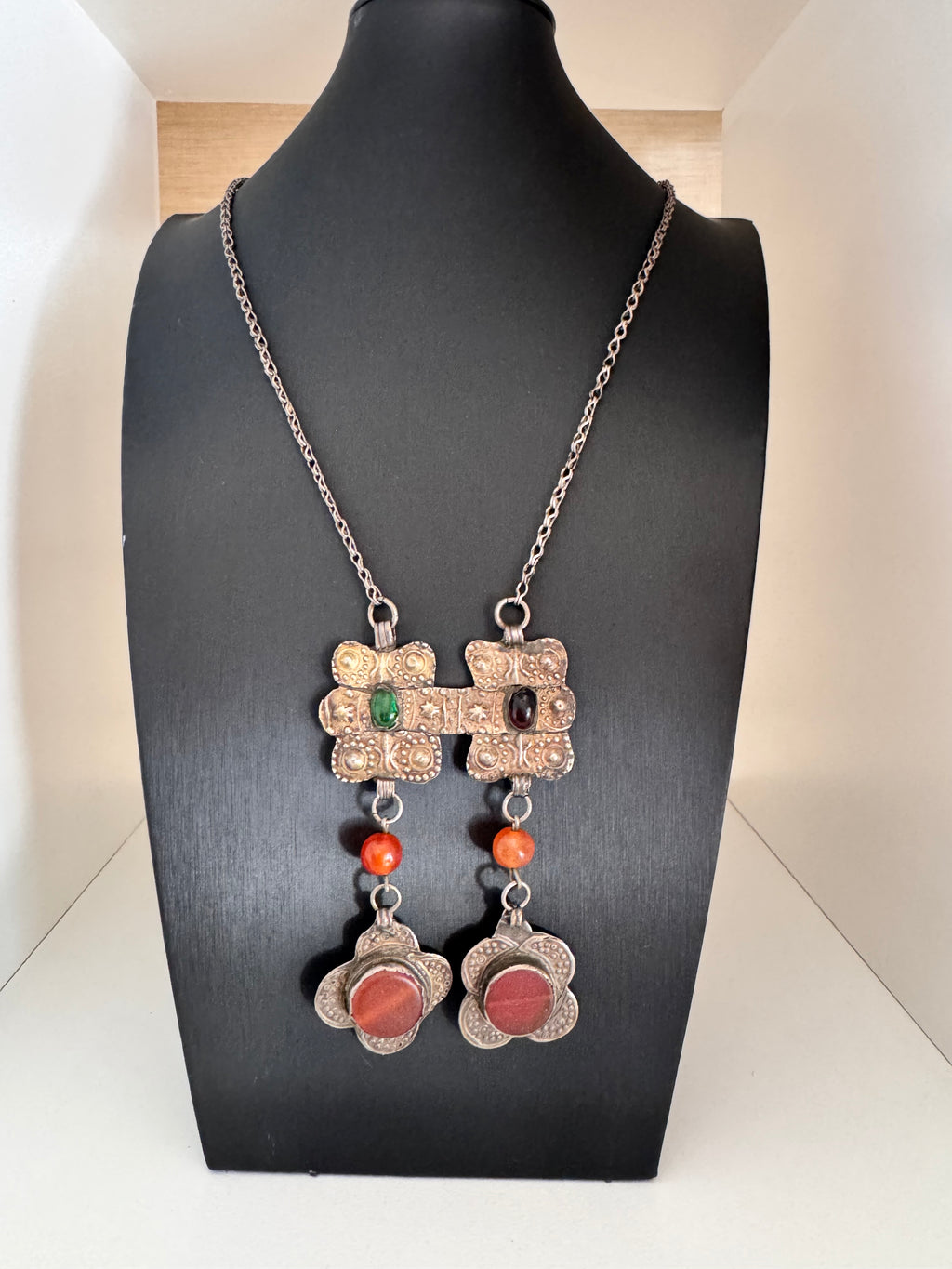 Vintage Sterling Silver Ethnic Sculptural Pendant Necklace