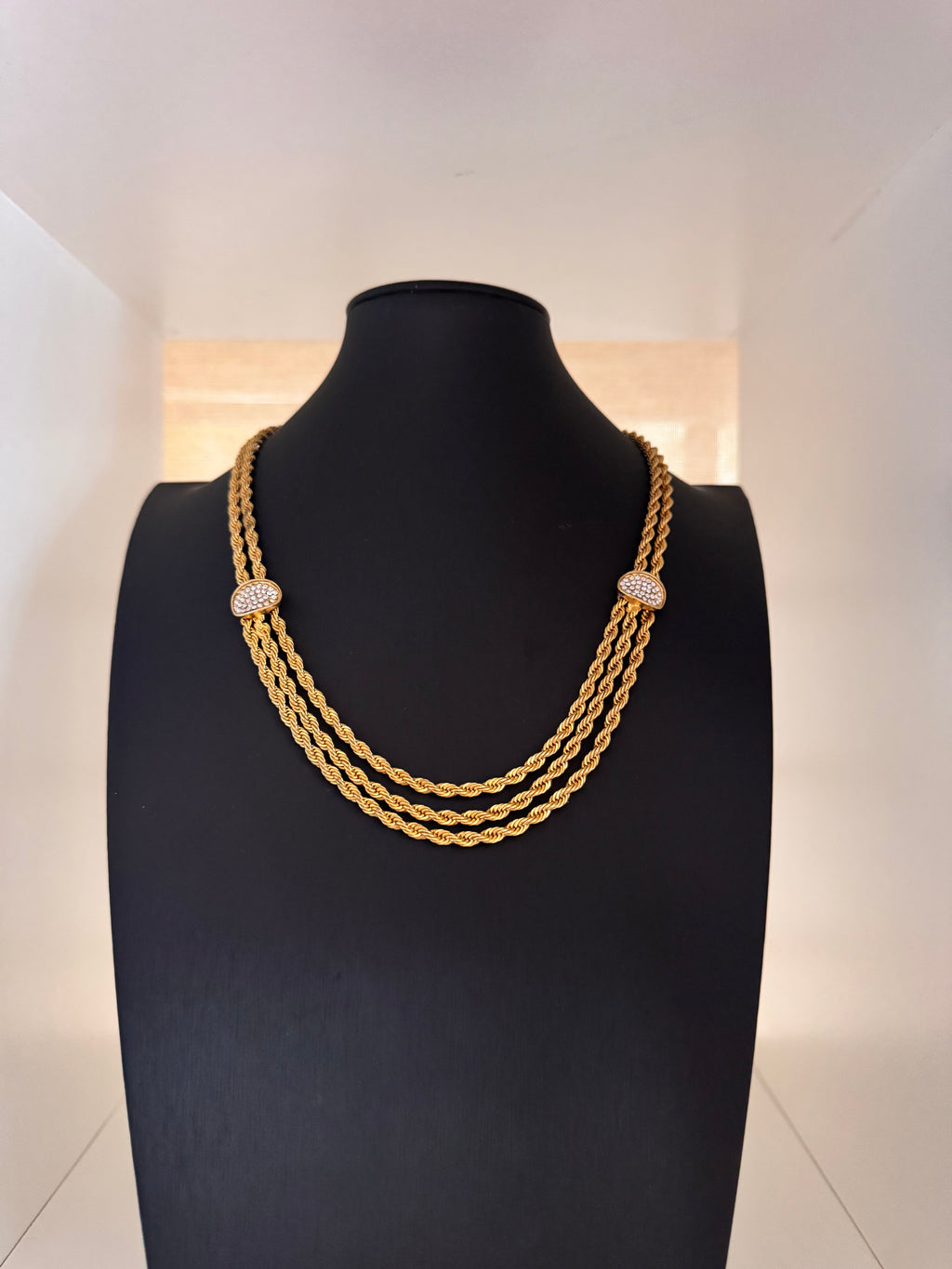Mid-Century Revival Triple-Strand Gold Rope Necklace