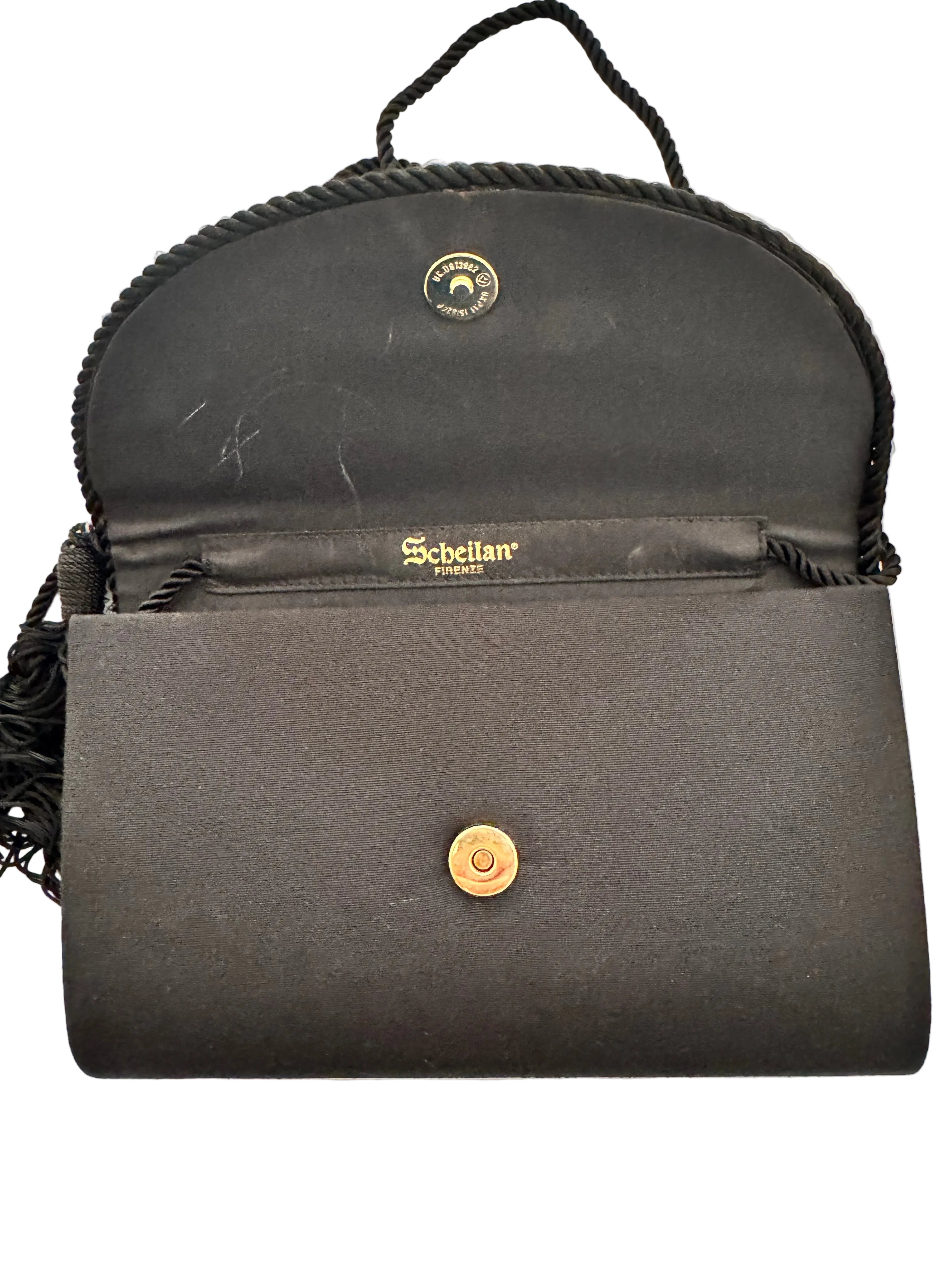 Vintage Schelian Paris Black Corded Silk Evening Clutch