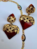 Vintage Baroque Heart Resin Drop Statement Earrings