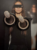 Vintage Black Enamel Rhinestone Hoop Earrings