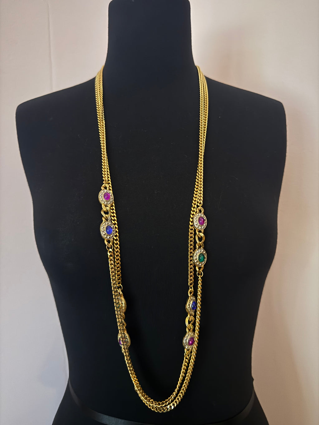 Vintage Gold Plated Double Sautoir Chain Necklace Set