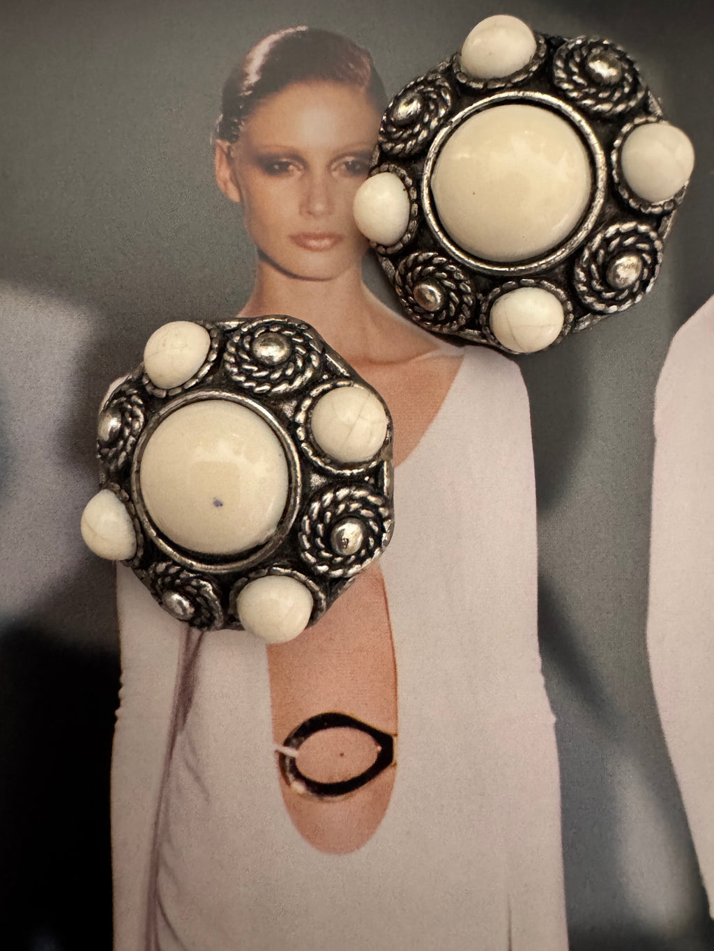 Vintage Resin Cabochon Clip-On Earrings
