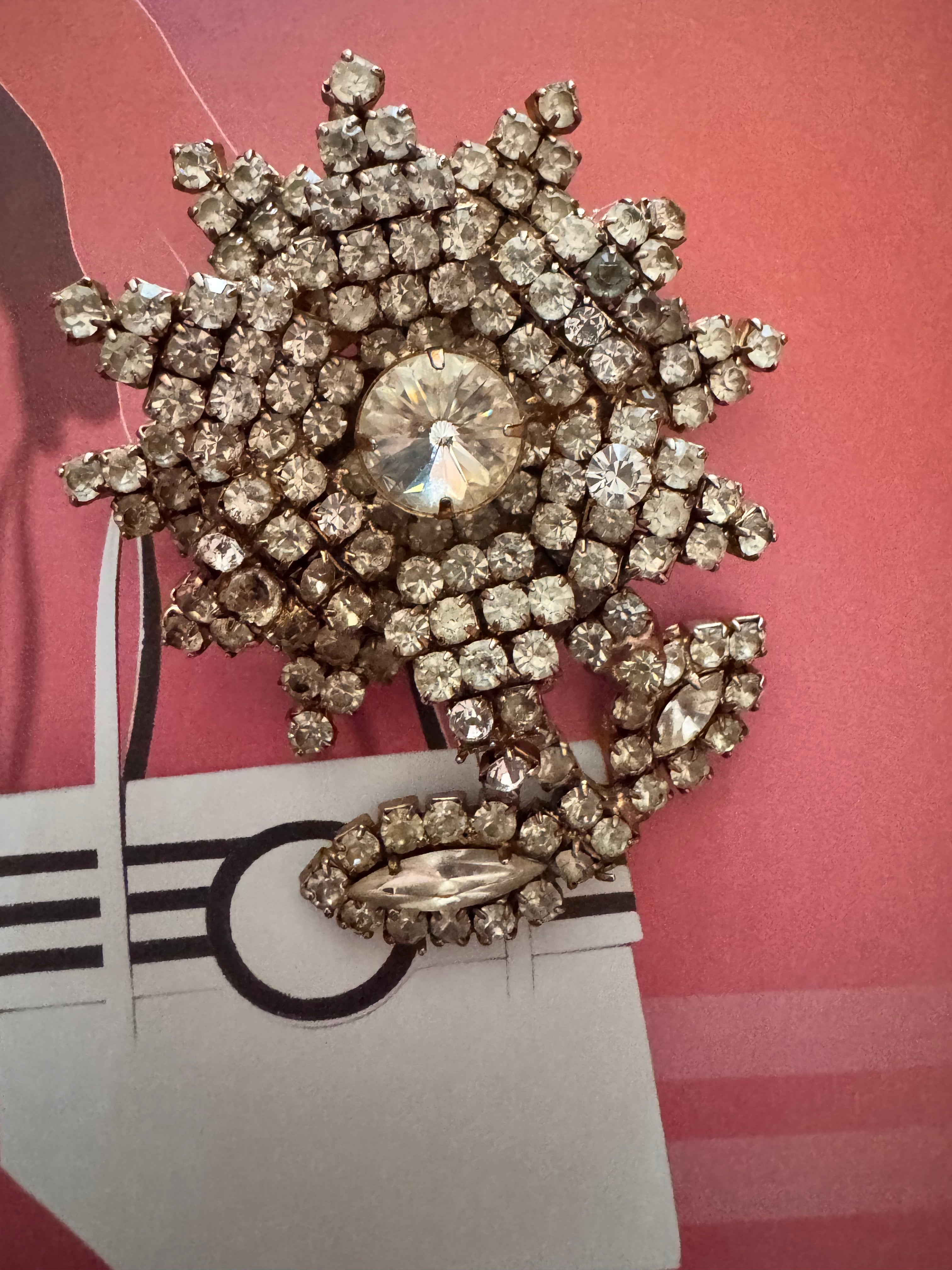 Vintage Rhinestone Floral Statement Brooch