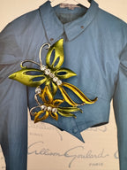 Vintage Enamel Butterfly Art Nouveau Style Brooch with Rhinestones