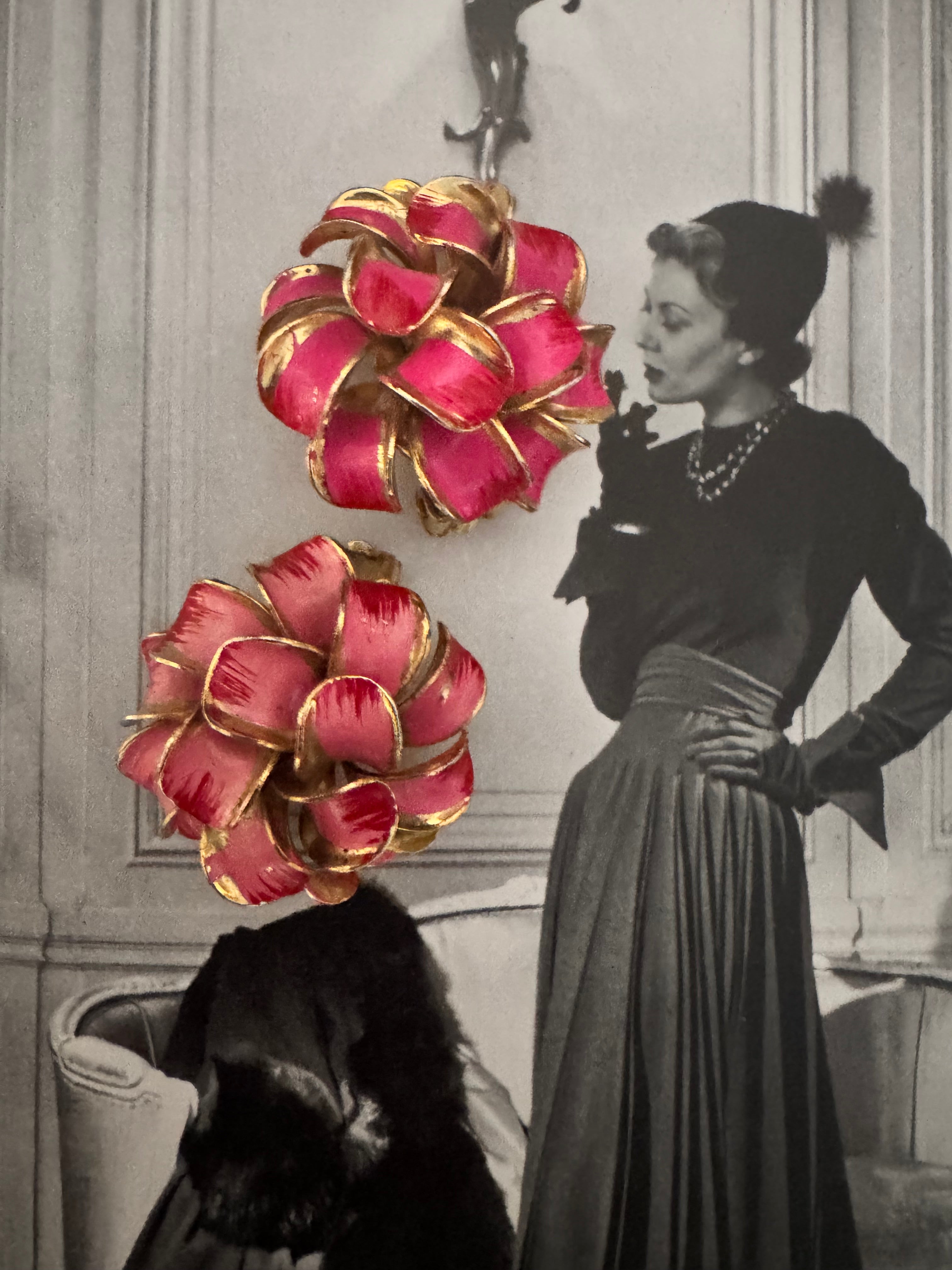 Vintage Gold-Plated Pink Enamel Floral Stud Earrings
