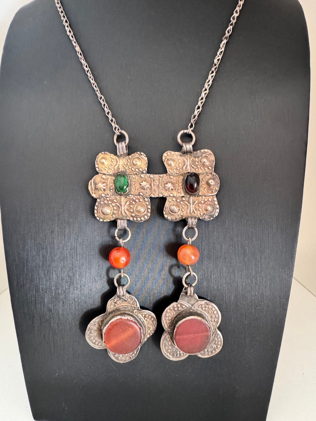 Vintage Sterling Silver Ethnic Sculptural Pendant Necklace