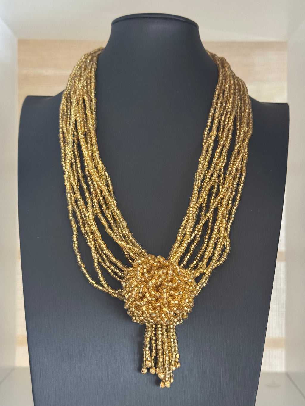 Vintage Gold Beaded Multi Strand Statement Necklace
