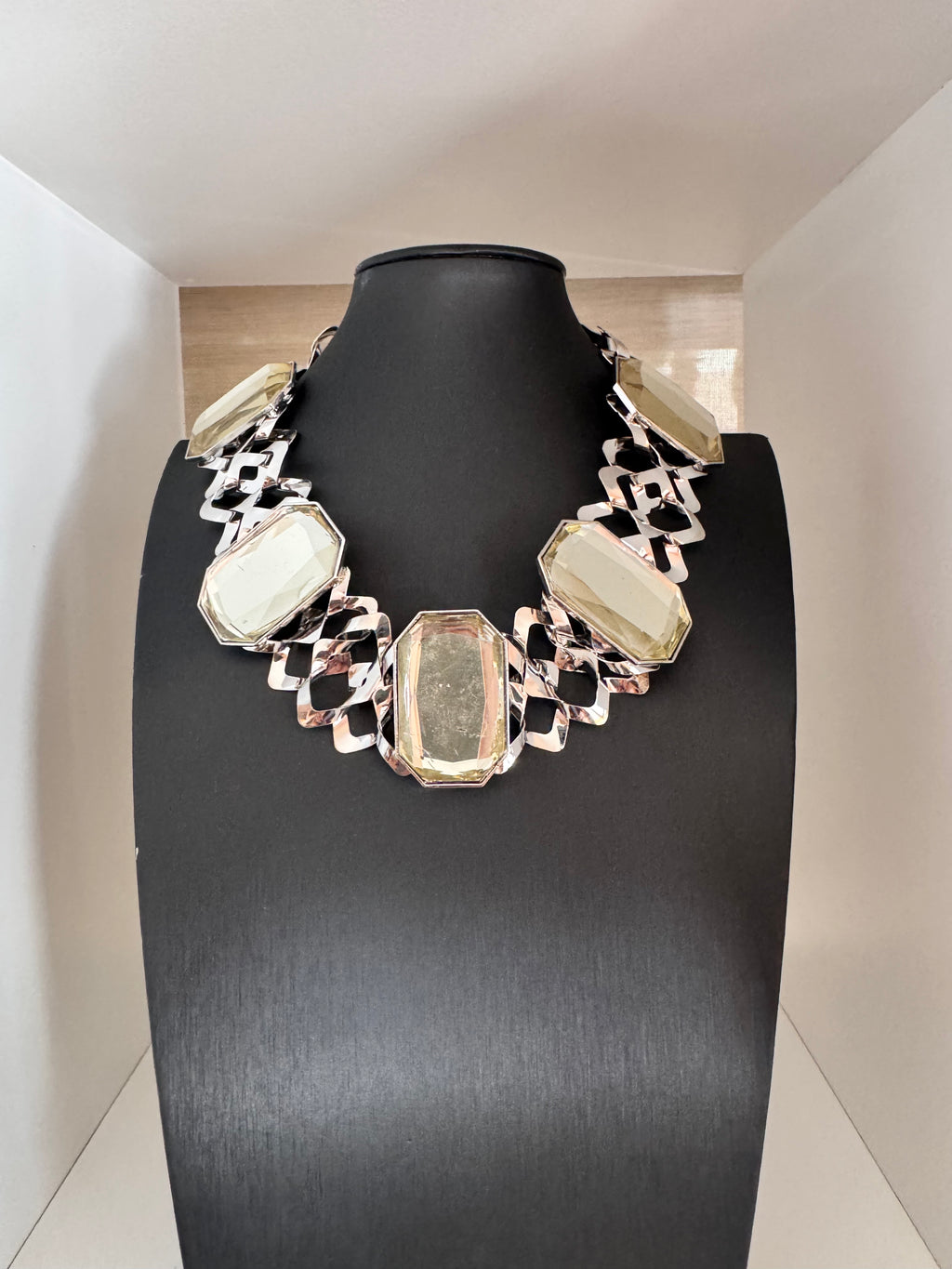 Vintage Silver Tone Geometric Statement Necklace