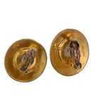 Vintage Hammered Gold and Faux Pearl Button Earrings