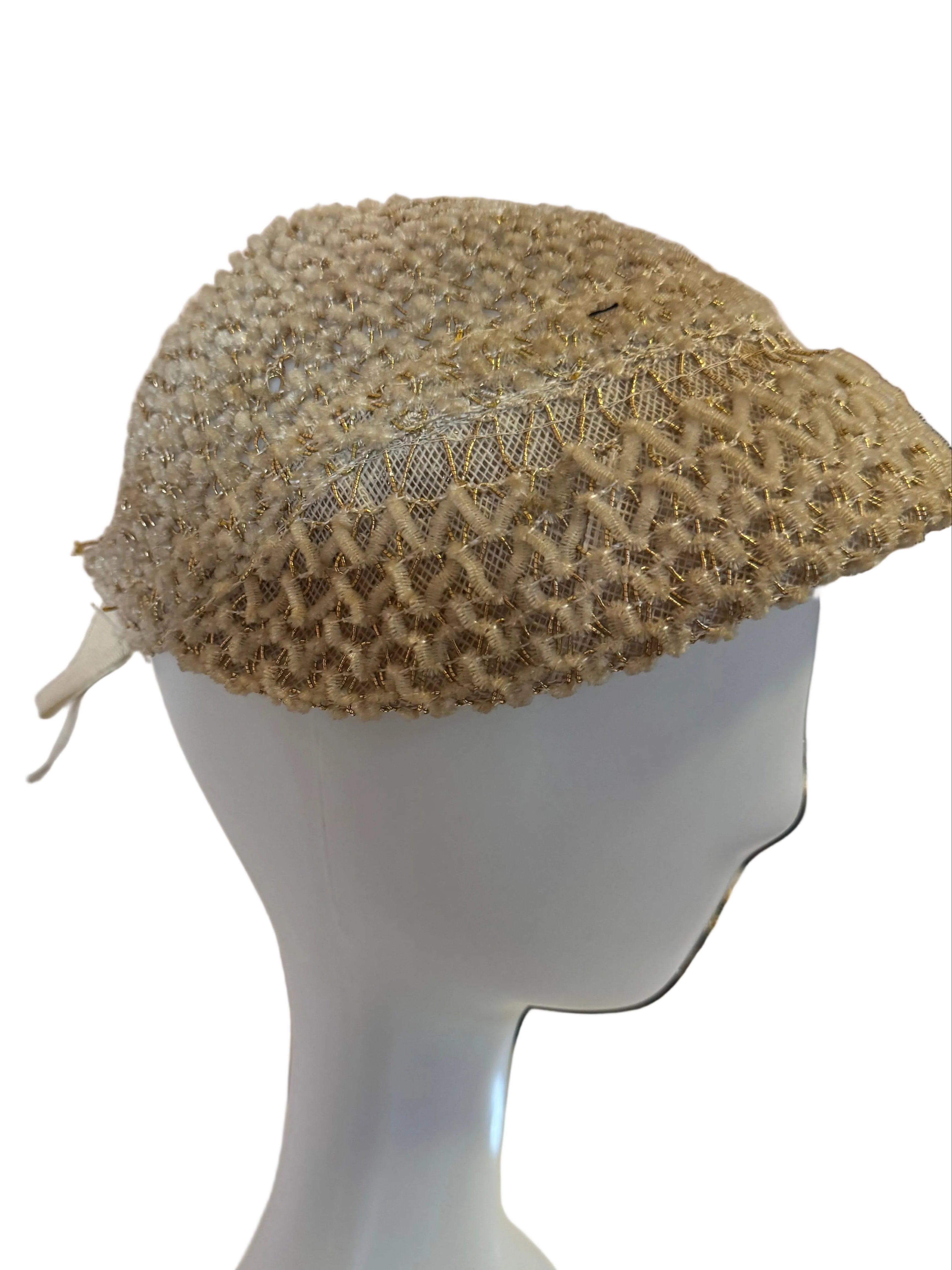 Vintage 1920s Crocheted Straw Cap Hat