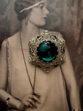 Vintage Victorian Revival Green Glass Statement Brooch