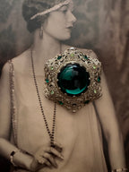Vintage Victorian Revival Green Glass Statement Brooch
