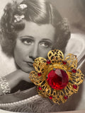 Vintage Victorian Revival Red Rhinestone Brooch