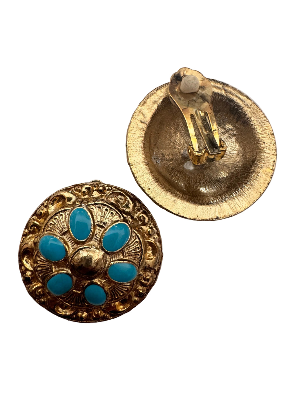Vintage Boho-Chic Gold & Turquoise Sunburst Clip-On Earrings