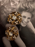 Vintage Faux Pearl & Rhinestone Statement Clip-On Earrings