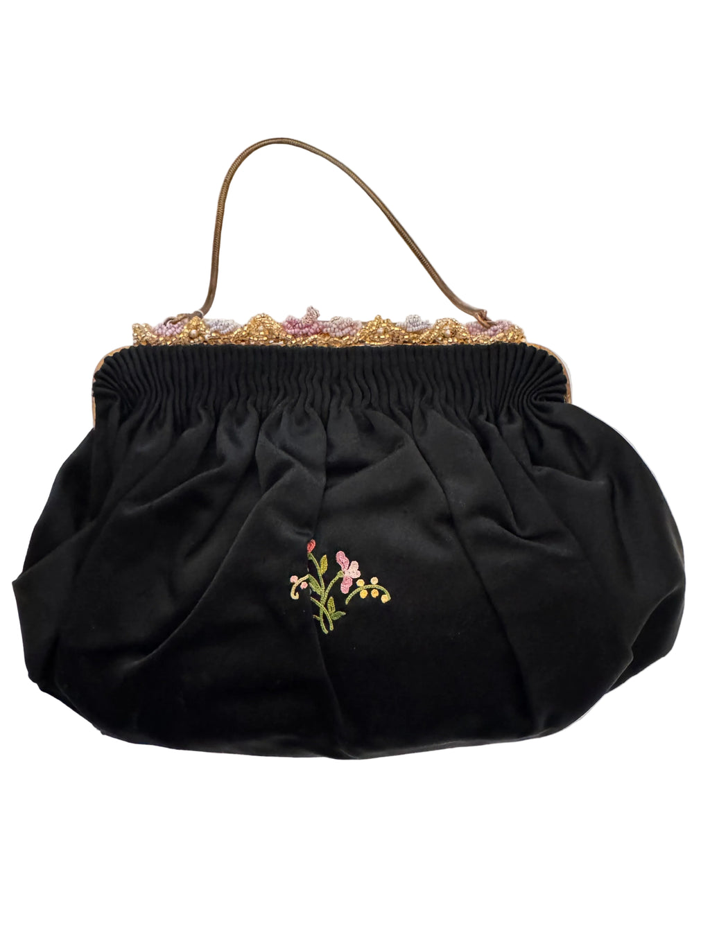 Vintage French Silk Satin Embroidered Evening Bag
