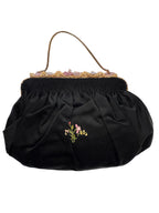 Vintage French Silk Satin Embroidered Evening Bag