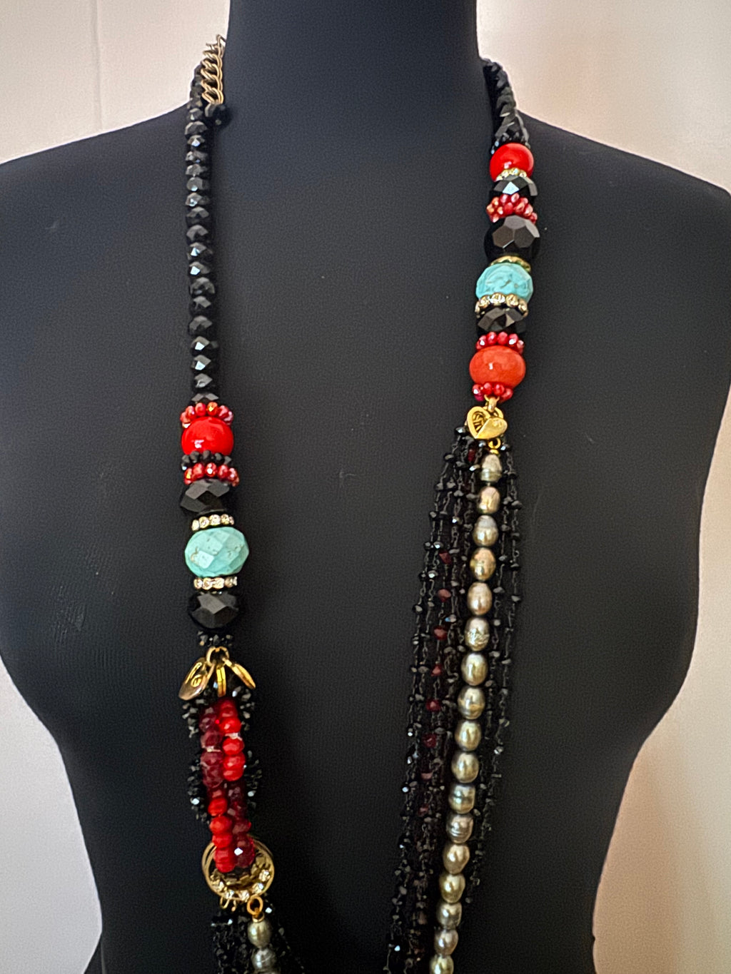 Vintage Multi-Strand Beaded Statement Sautoir Necklace