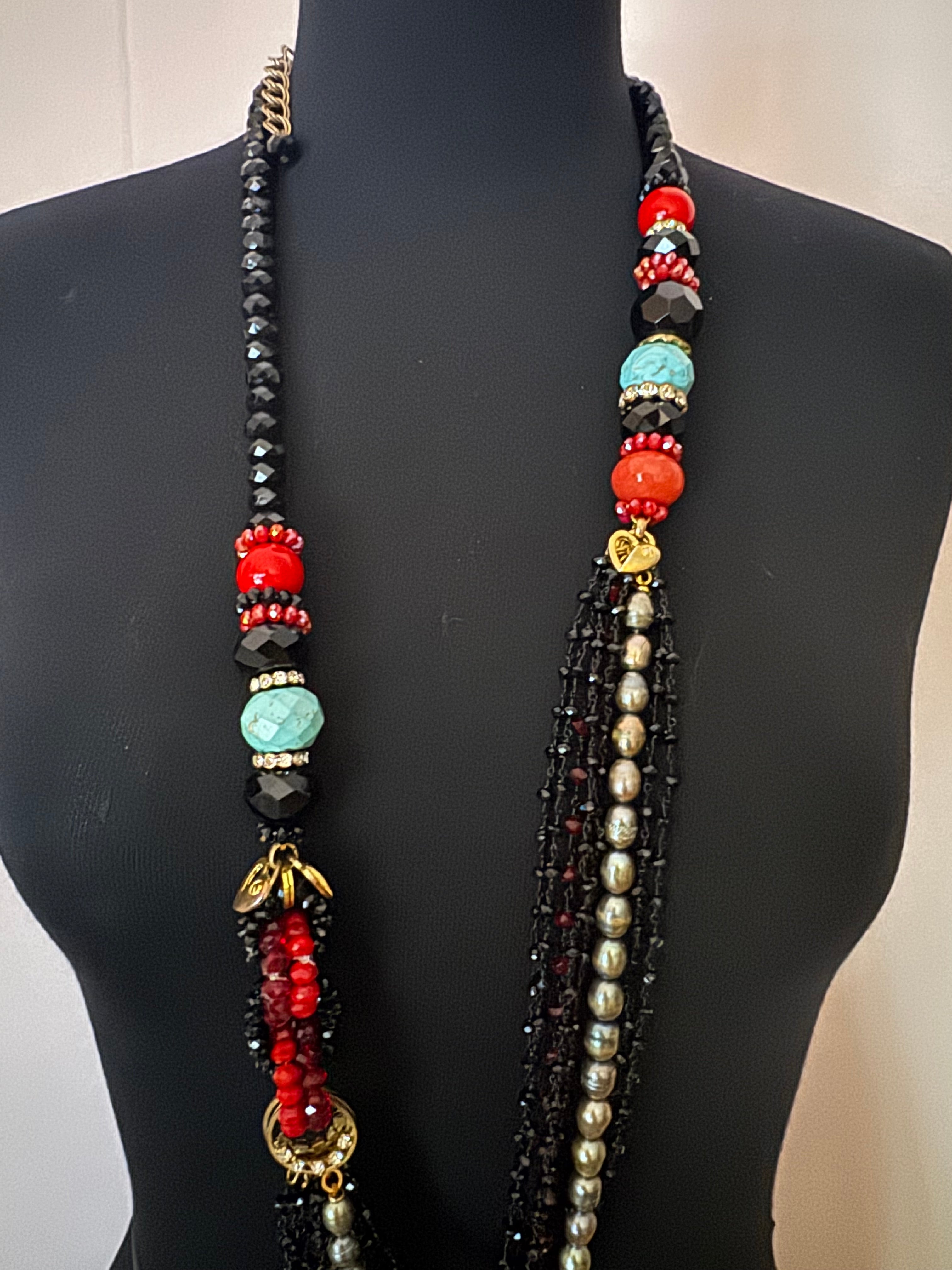 Vintage Multi-Strand Beaded Statement Sautoir Necklace