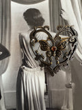 Vintage Butterfly Filigree Heart Brooch