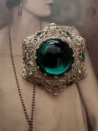 Vintage Victorian Revival Green Glass Statement Brooch