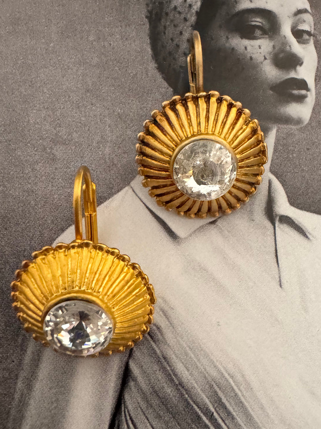 Vintage Sunburst Rhinestone Drop Earrings
