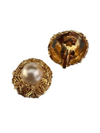 Vintage Gold-Plated Nugget & Faux Pearl Statement Clips
