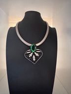 Vintage Emerald Glass & Crystal Wing Collar Necklace