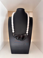 Vintage Beaded Necklace with Sculptural Black Center