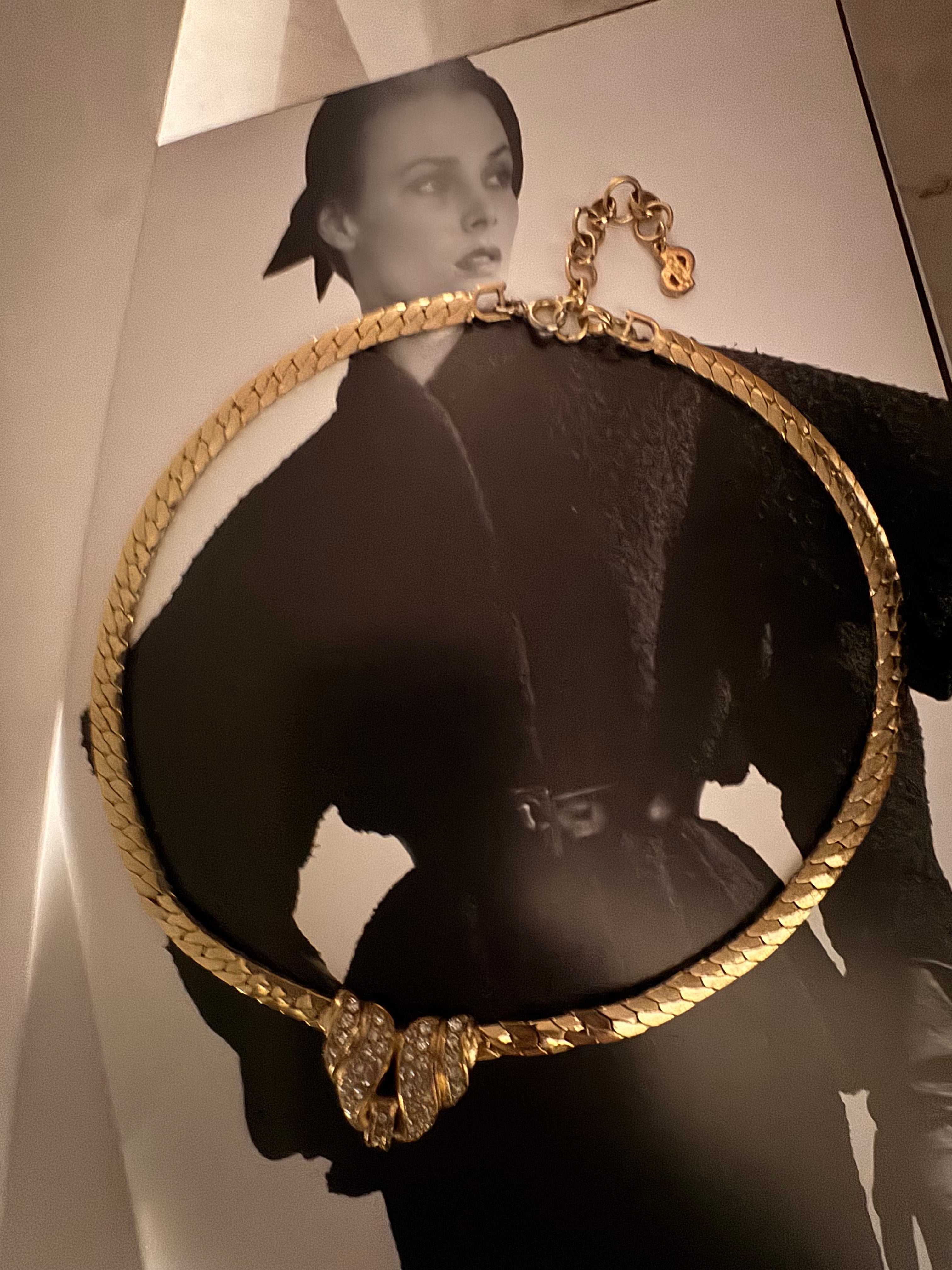 Vintage Christian Dior Choker Necklace with Rhinestone Center