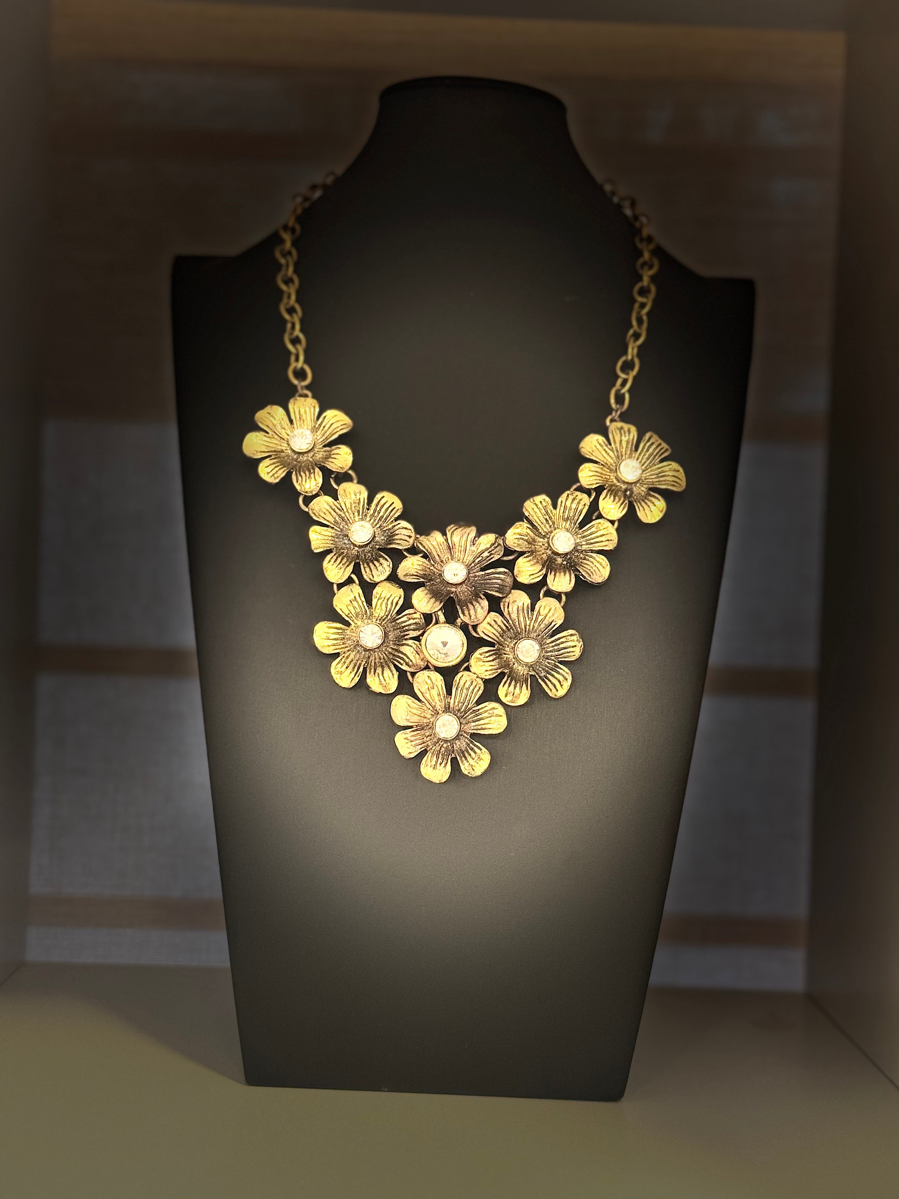 Vintage Floral Statement Gold Plated Necklace