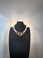 Vintage Faux Pearl & Crystal Link Statement Collar Necklace