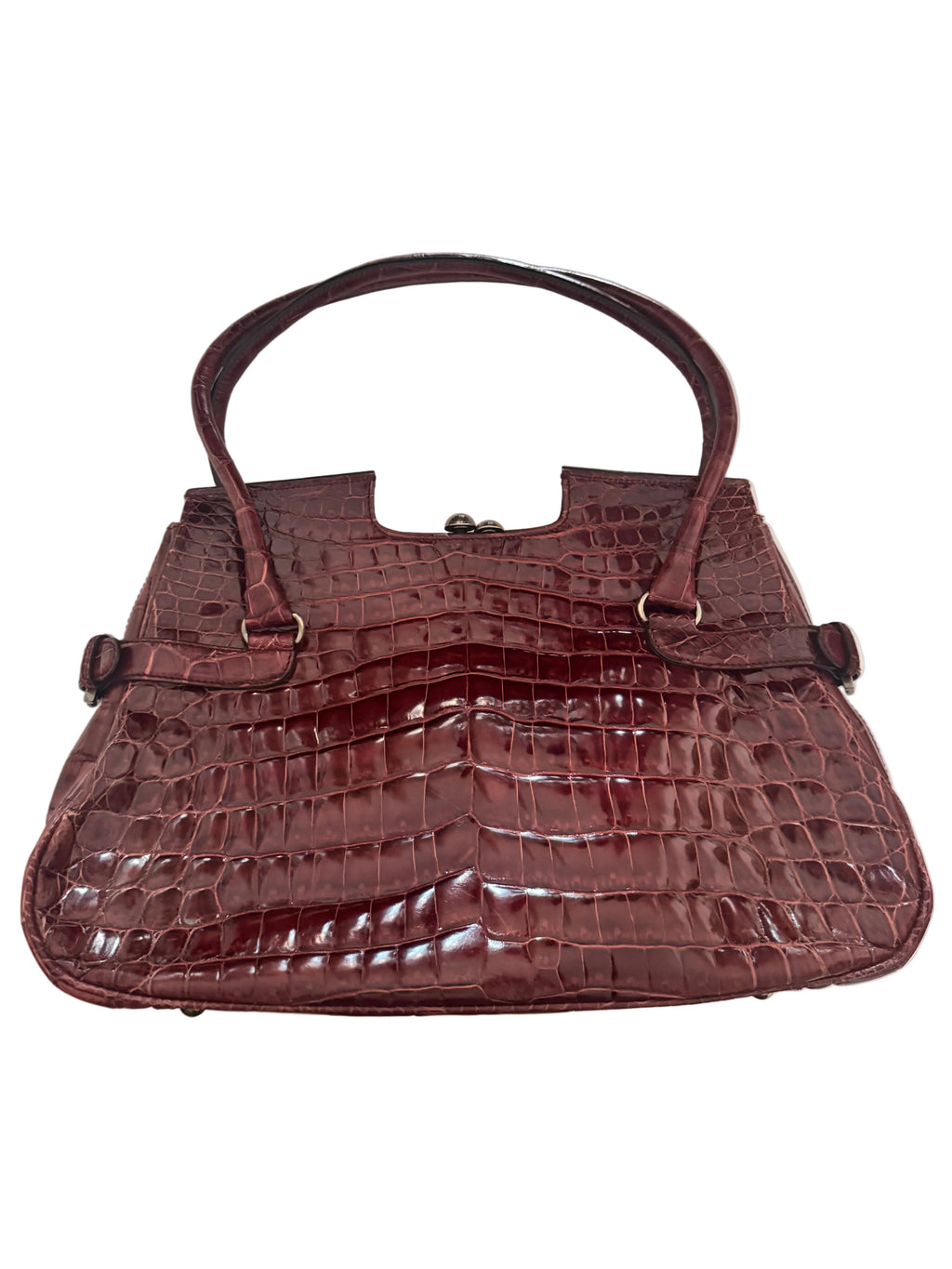 Salvatore Ferragamo Maroon Croc-Embossed Gancini Satchel