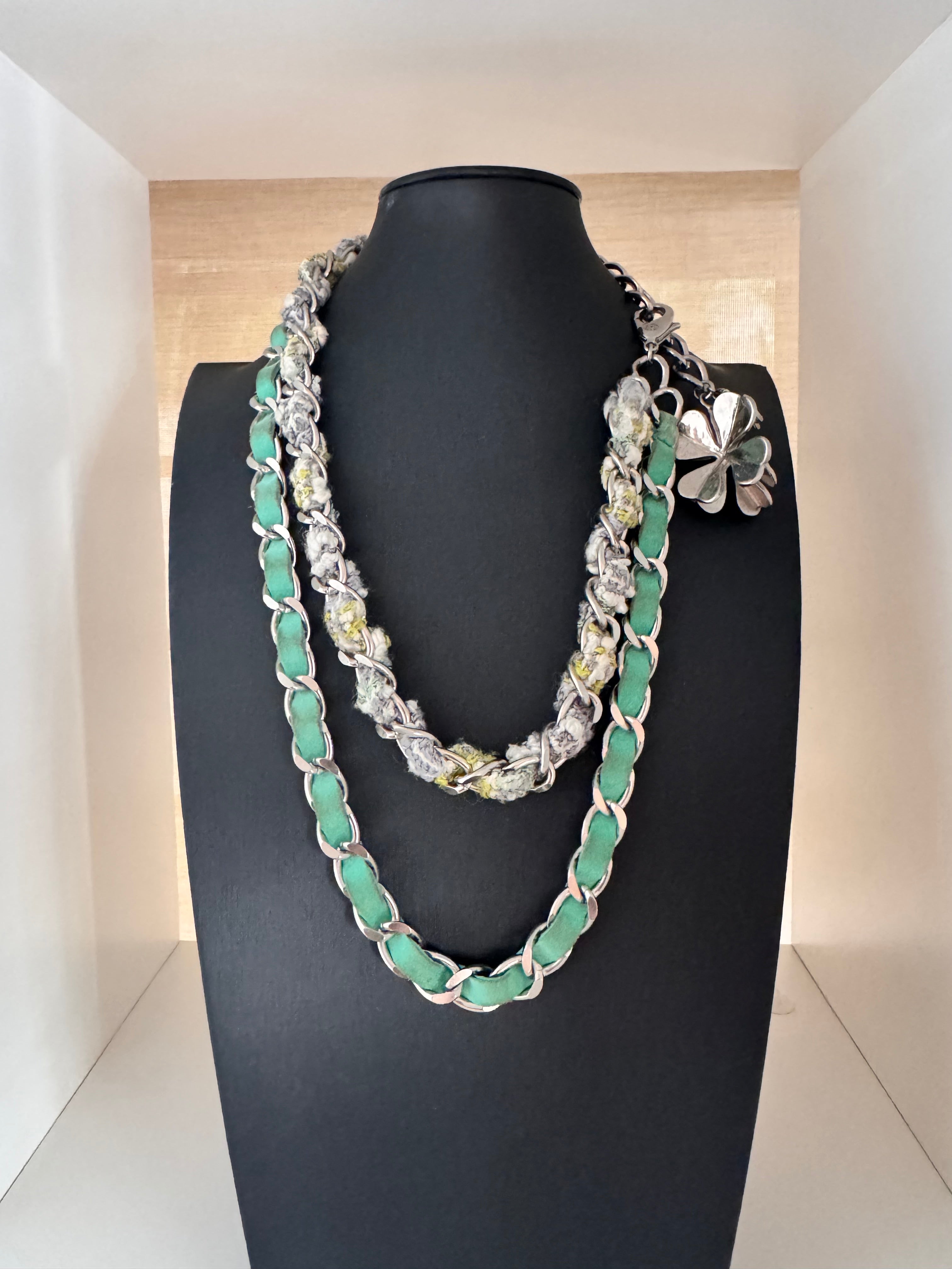 Chanel Signed Layered Clover Charm Necklace