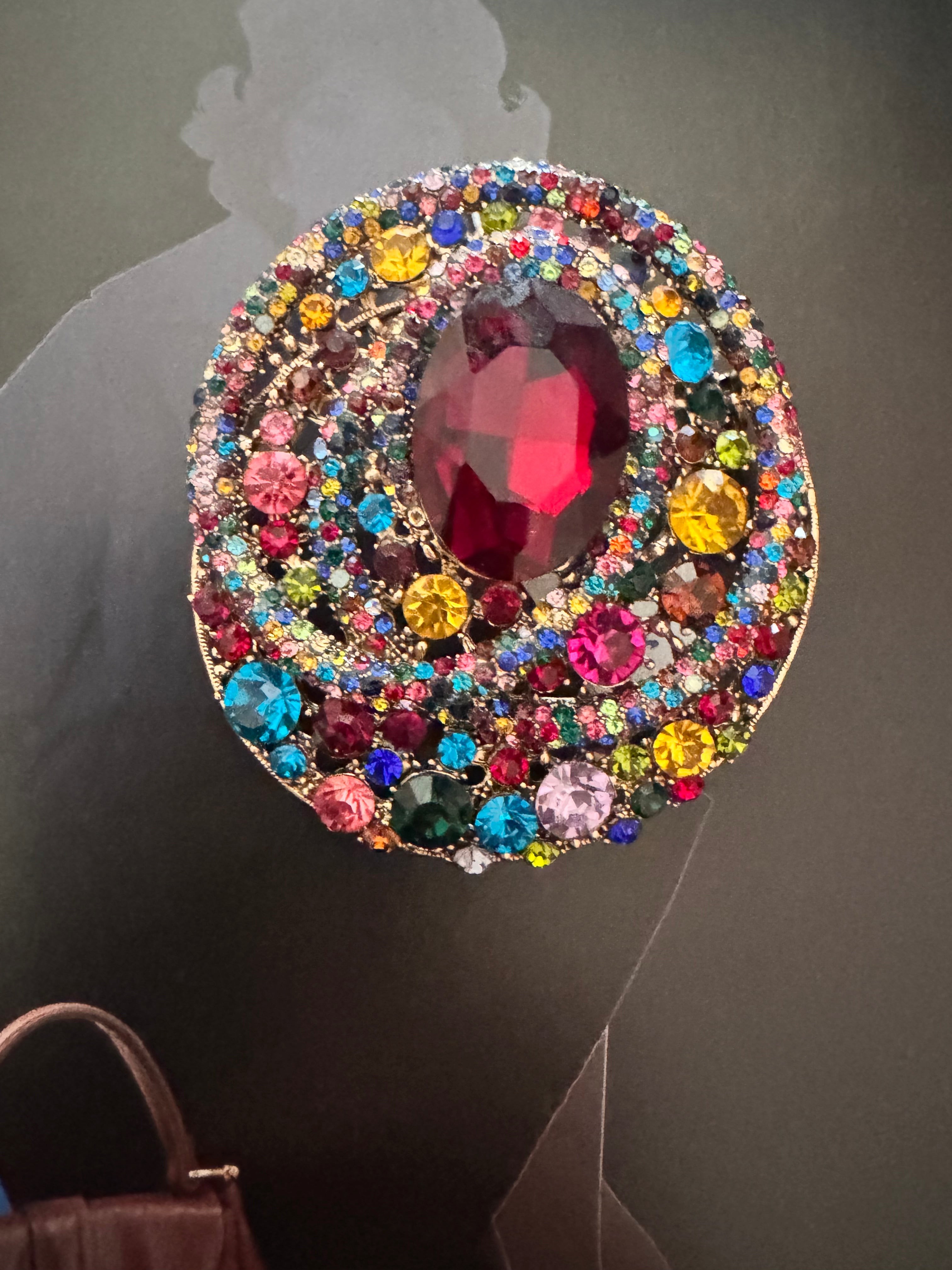 Vintage Oversized Multicolor Rhinestone Statement Brooch