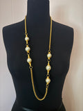 Vintage Gold Plated Pearl Sautoir Chain Necklace