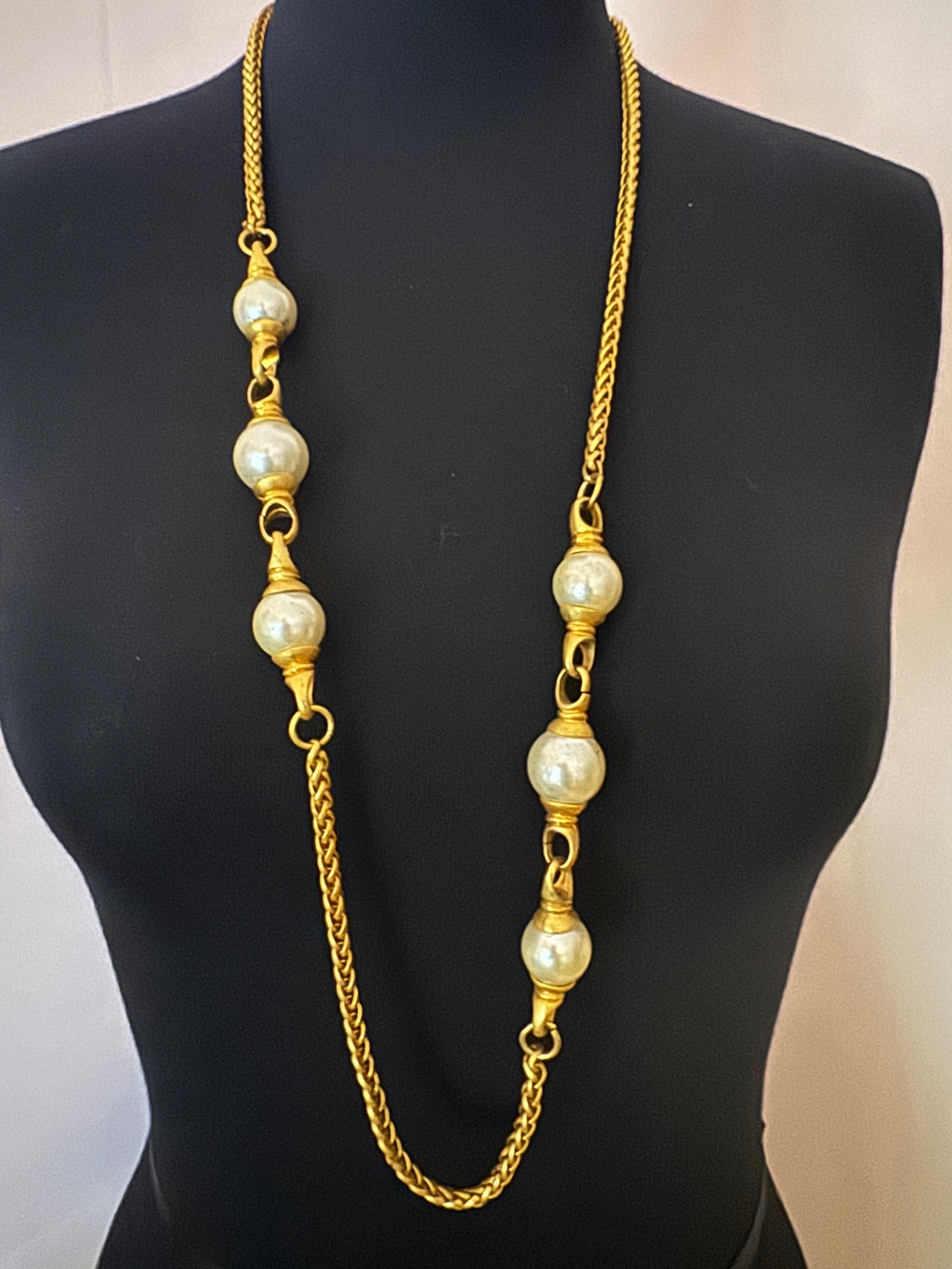 Vintage Gold Plated Pearl Sautoir Chain Necklace