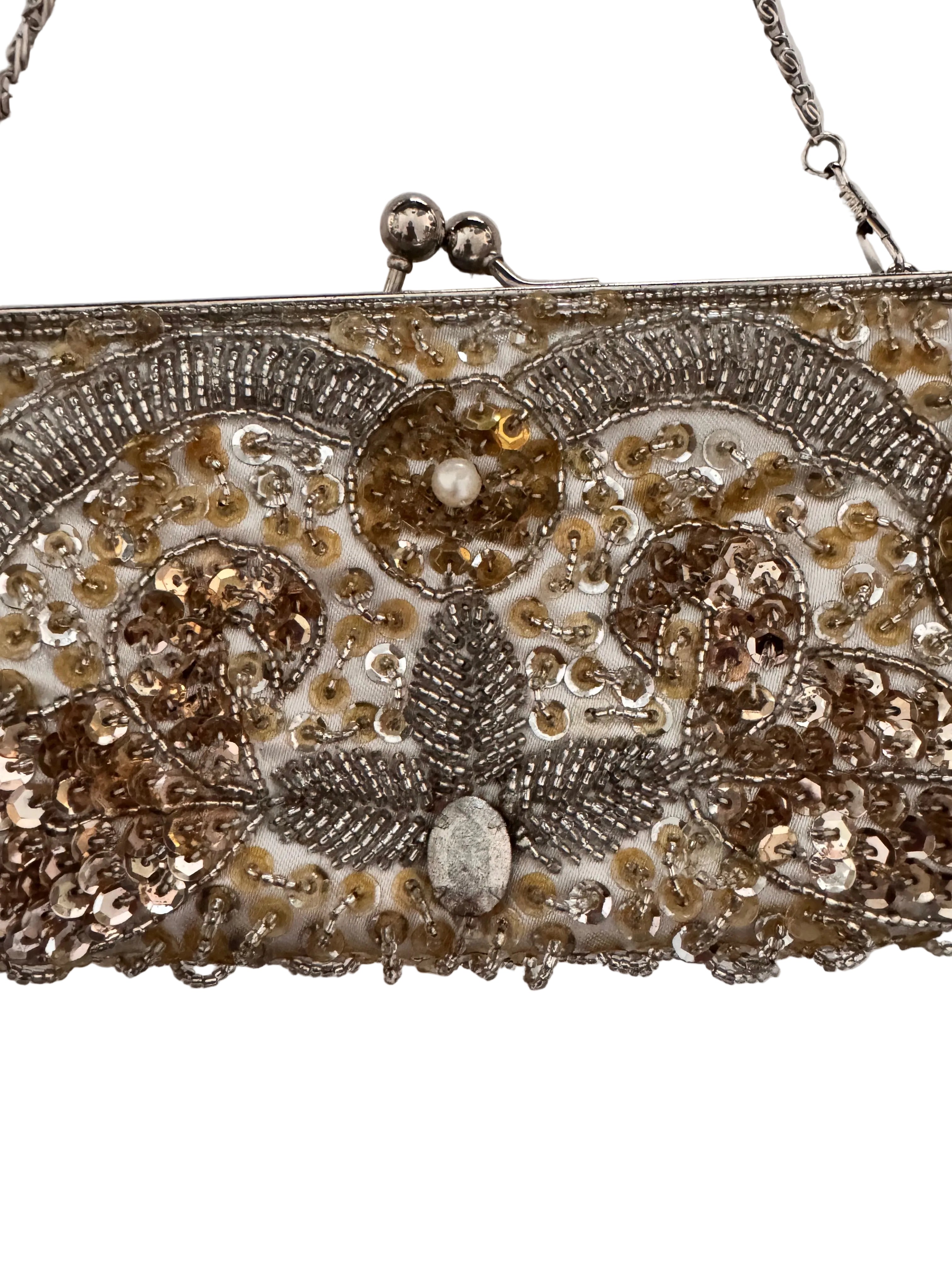 Vintage 1980s Sequin and Faux Pearl Party Bag