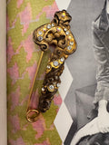 Vintage Baroque Revival Rhinestone Safety Pin Brooch