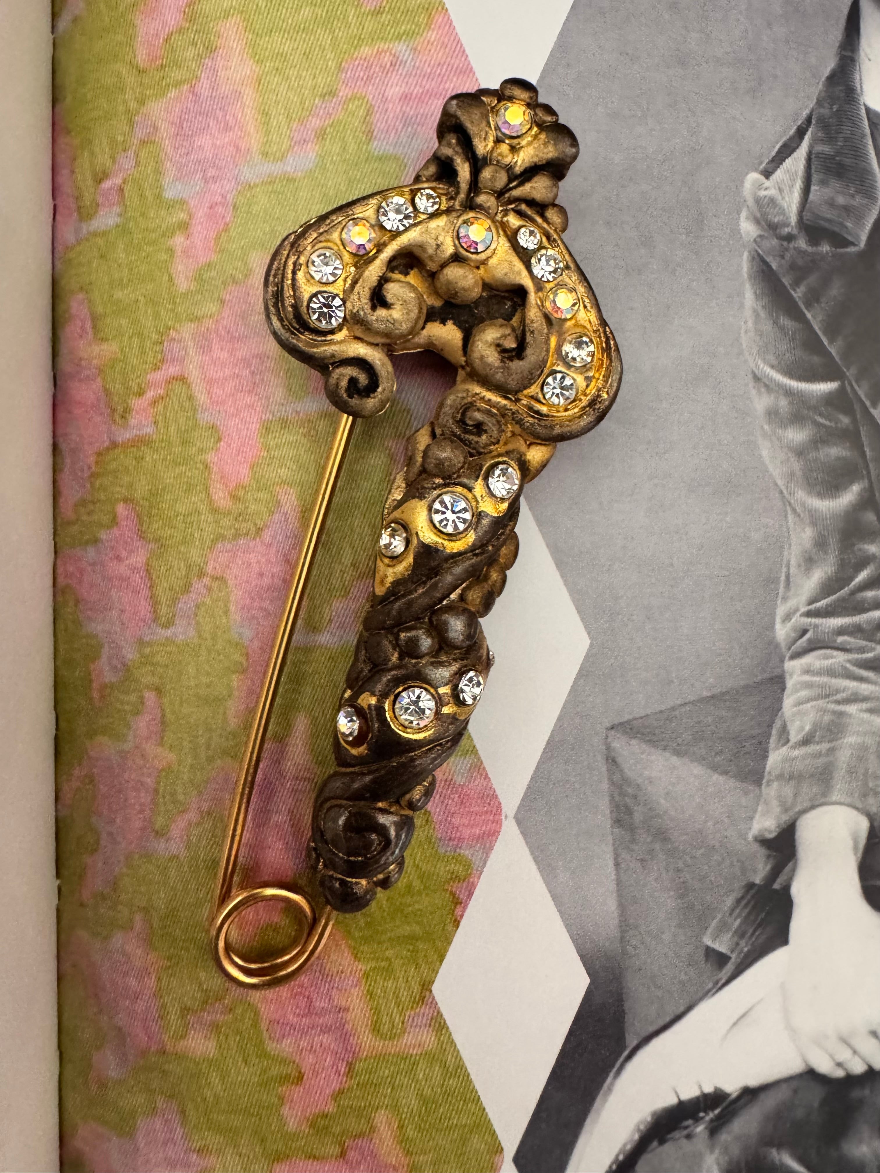 Vintage Baroque Revival Rhinestone Safety Pin Brooch