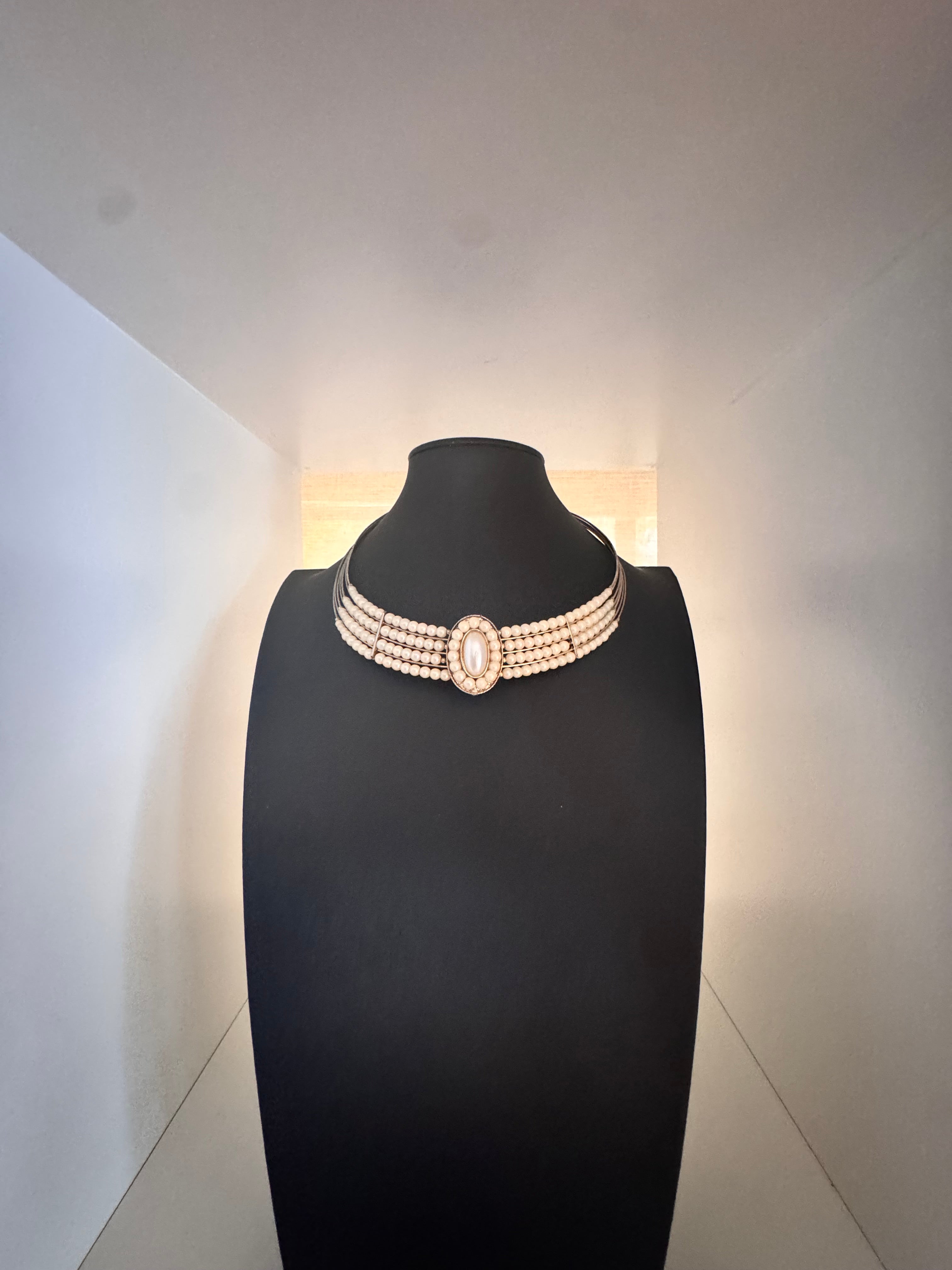 Vintage Multi-Strand Faux Pearl Medallion Torque Choker
