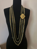 Vintage Givenchy Multi Chain Lion Medallion Sautoir Necklace