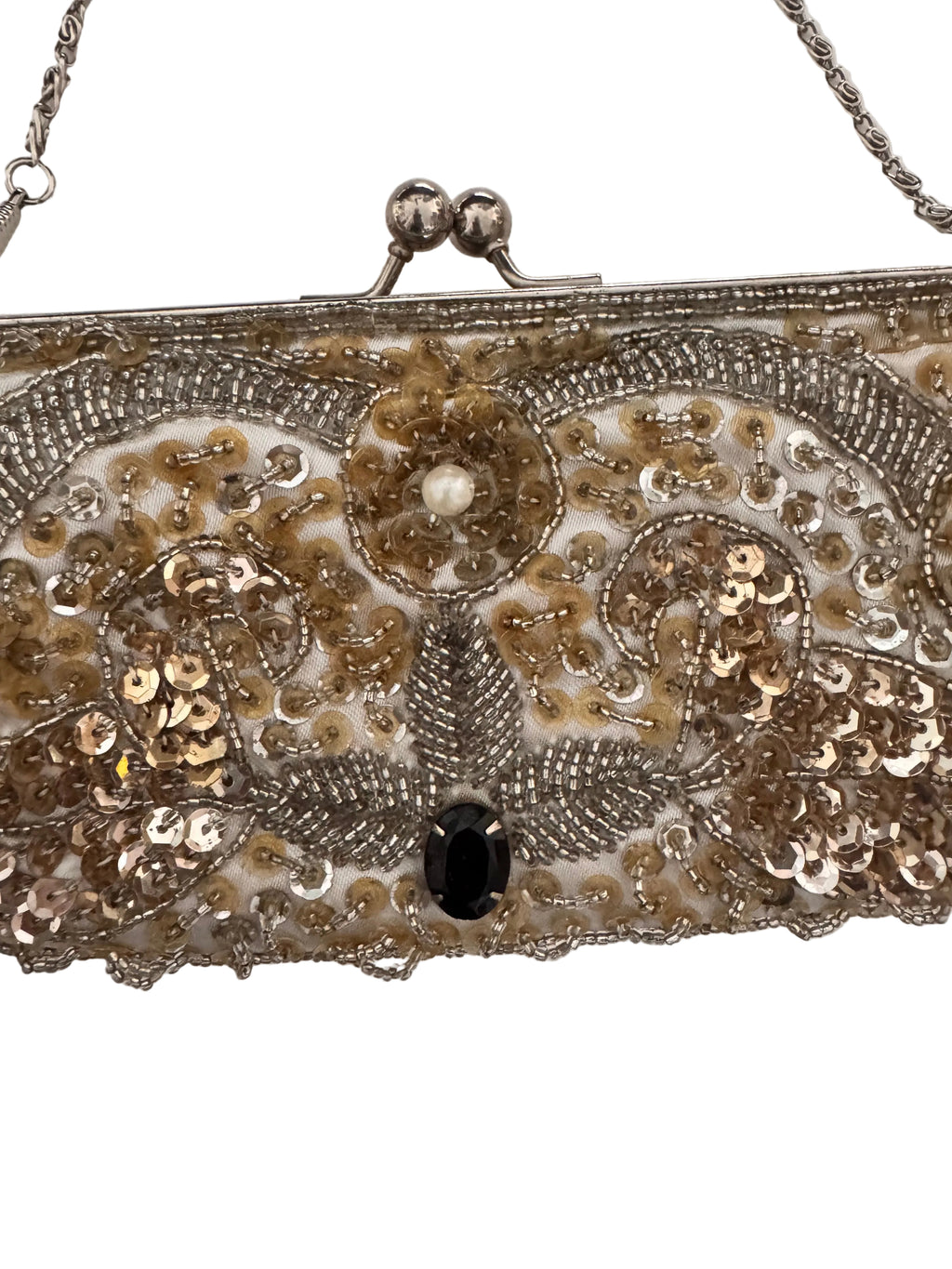 Vintage 1980s Sequin and Faux Pearl Party Bag