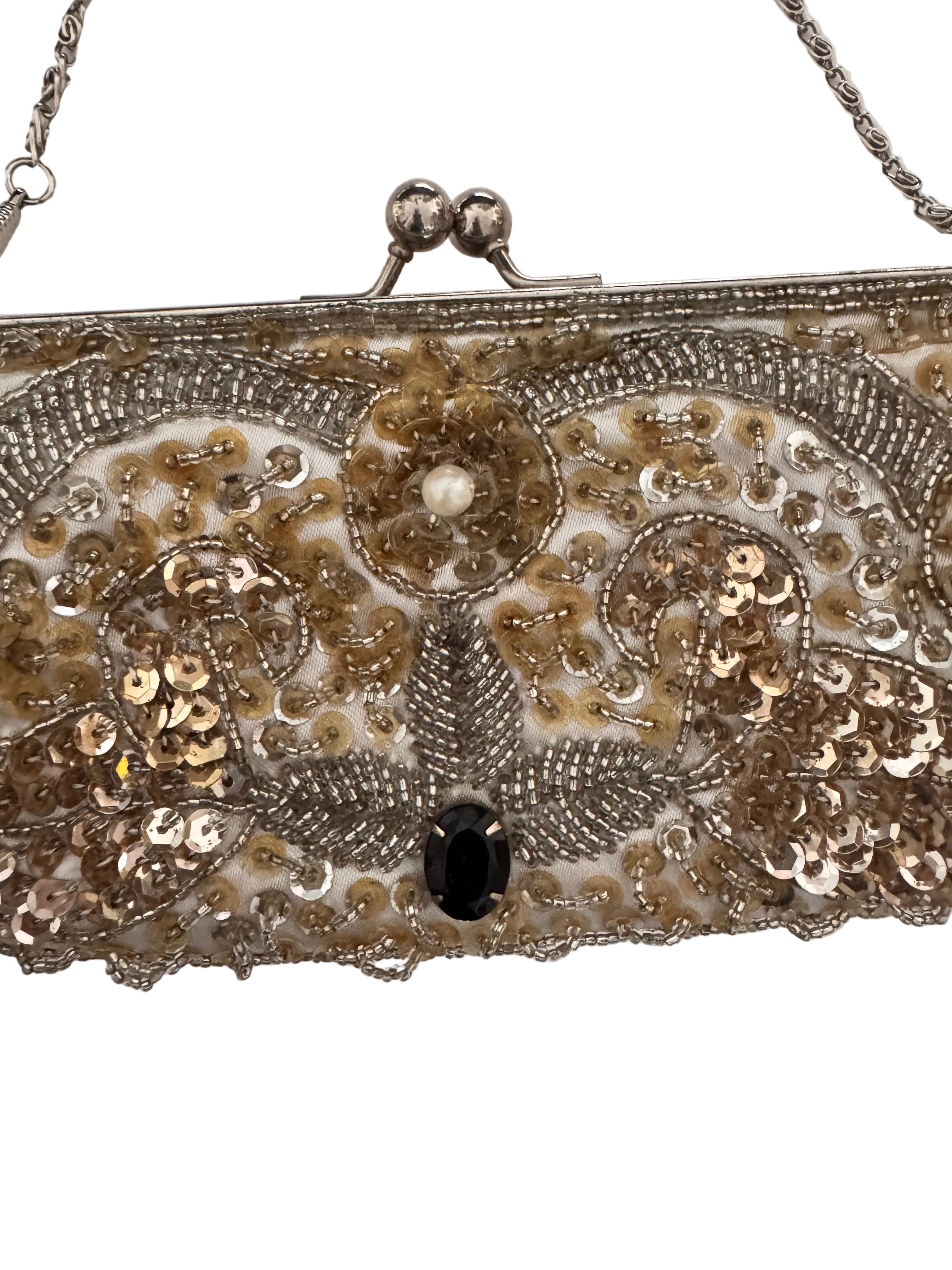 Vintage 1980s Sequin and Faux Pearl Party Bag